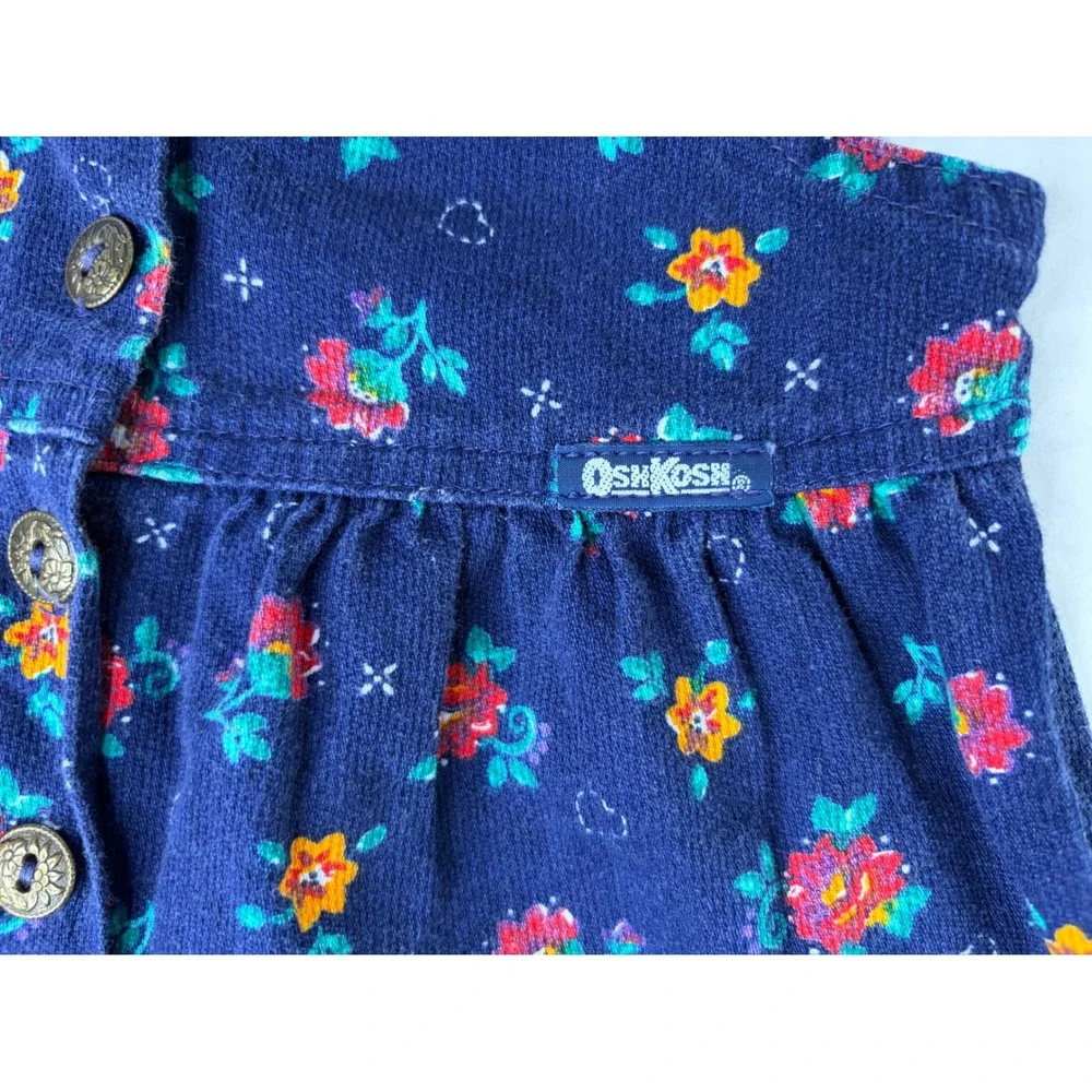 Vintage OshKosh Bgosh Girls Navy Floral Corduroy Overalls Vestbak Made in USA 3T
